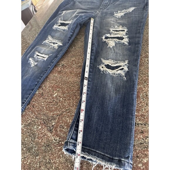 Judy Blue Jeans Women's 5/27 raw Hem Skinny Fit CROPPED Distressed mint - Picture 8 of 12